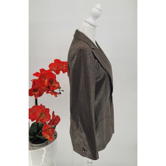 VTG Harve Benard Brown Herringbone Blazer Size 8 Old Money Glam Boss Lady Retro - Picture 4 of 9